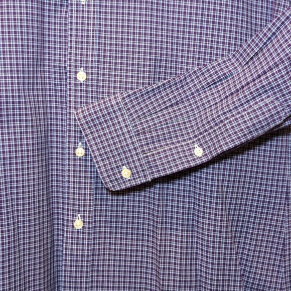 Ralph Lauren Custom Fit Button Down Dress Shirt Plaid Pleated Blue Label - Picture 4 of 9